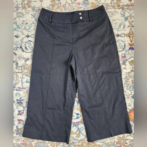 Talbots Black Crop Straight Leg Trouser Pants Capris Button Front, sz 4 - Picture 1 of 9